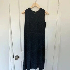 Ralph Lauren 100% Silk Black Blue Floral Print Sleeveless Maxi Dress, Size 6